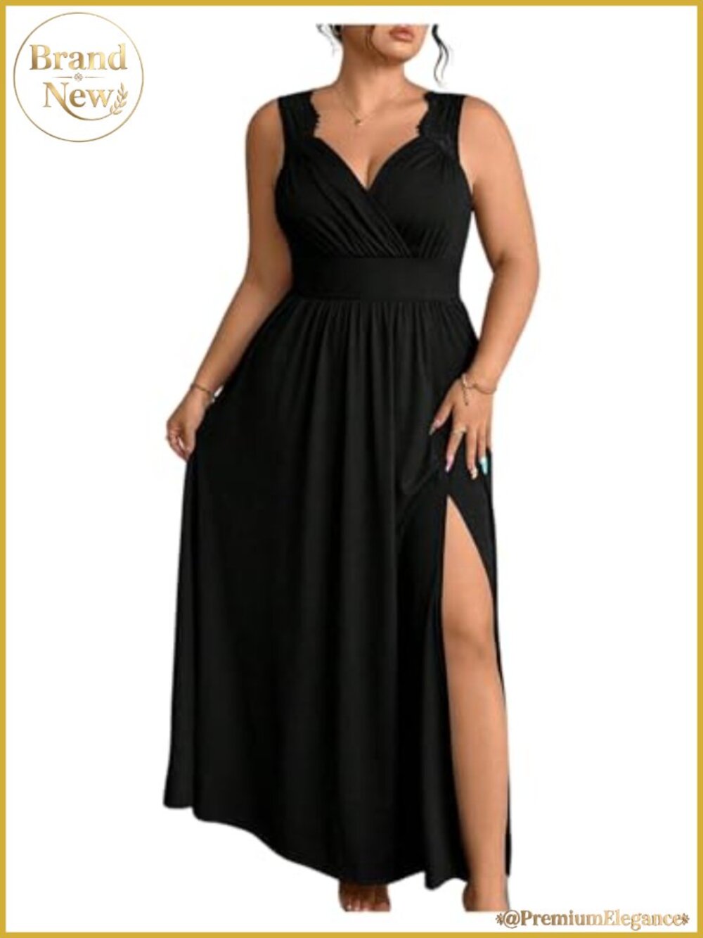 Plus Size Formal Maxi Dress Sleeveless Ruffle V Neck Wrap A Line